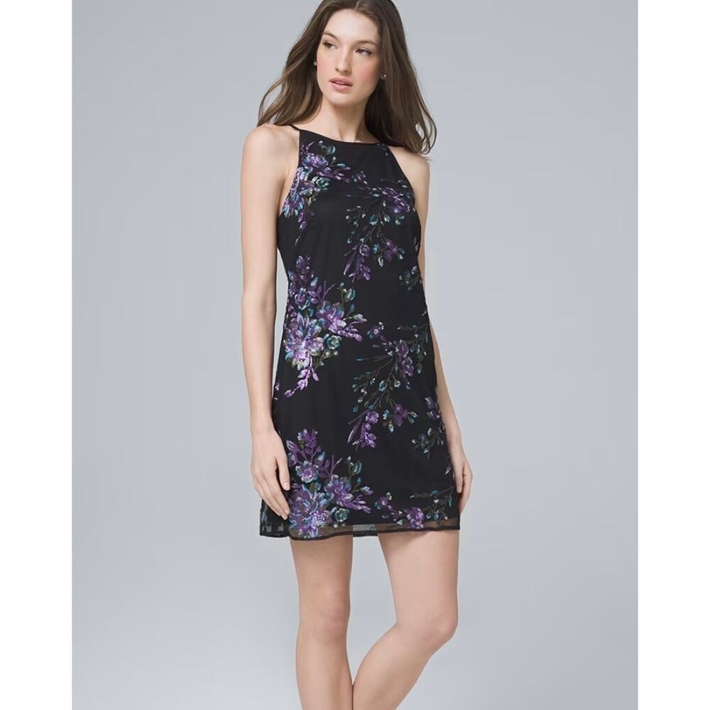 White House Black Market Sequin Appliqué Shift Dress 10